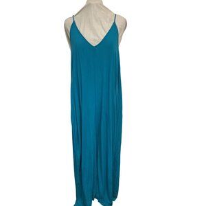 Teal Blue Lovestitch Sleeveless Maxi Dress With Adjustable Spaghetti Straps